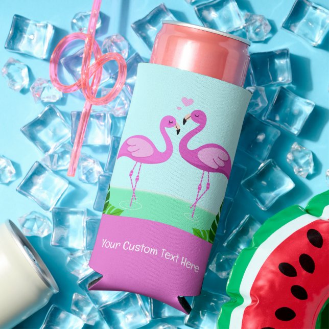 Rafraîchisseur Pour Canette Slim Amour du Flamant rose de texte personnalisé (Été in situ)