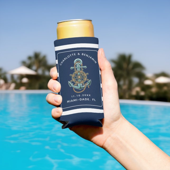 Rafraîchisseur Pour Canette Slim Ancre Nautical Beach Wedding (Piscine in situ)