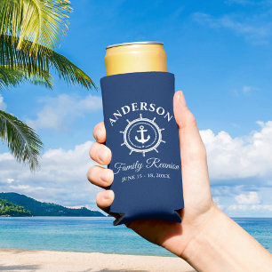 Rafraîchisseur Pour Canette Slim Ancre nautique Helm Famille Réunion Marine Bleu