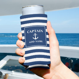 Rafraîchisseur Pour Canette Slim Ancre vintage Nom du capitaine ou du bateau Rayure