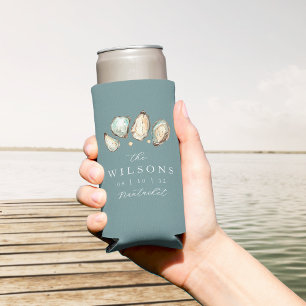 Rafraîchisseur Pour Canette Slim Aquarelle côtière Oyster Wedding Favoriser