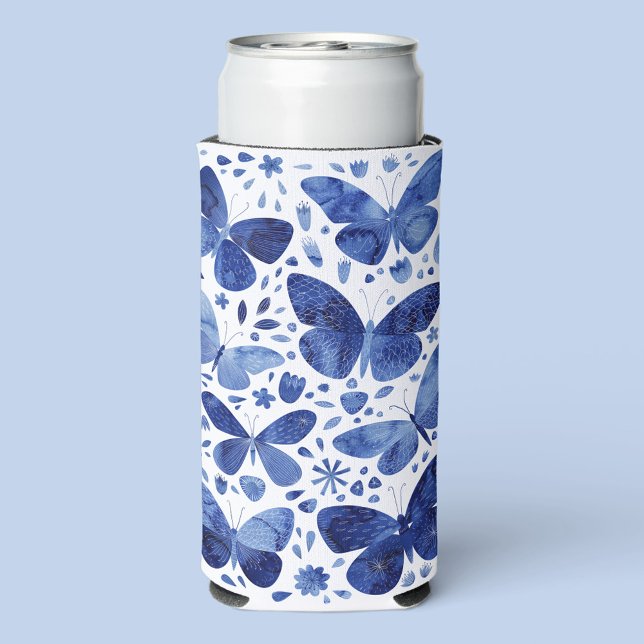 Rafraîchisseur Pour Canette Slim Aquarelle papillon Indigo Blue (Créateur téléchargé)