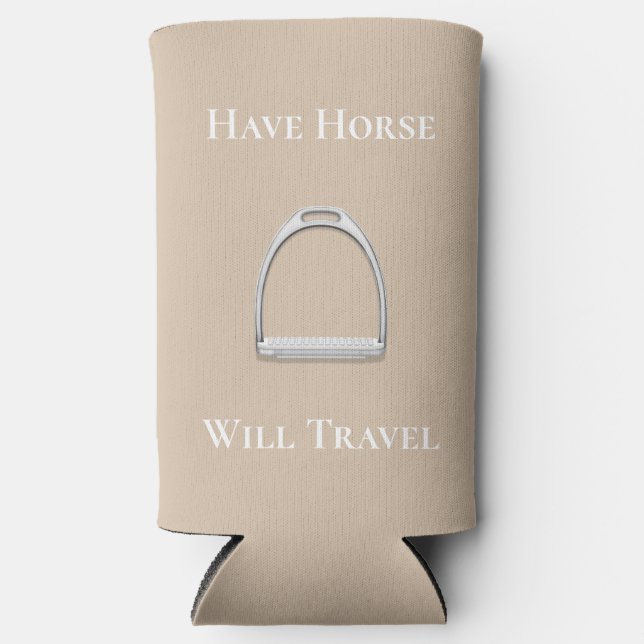 Rafraîchisseur Pour Canette Slim "Avoir Cheval Volera" Equestre Beige (Recto)