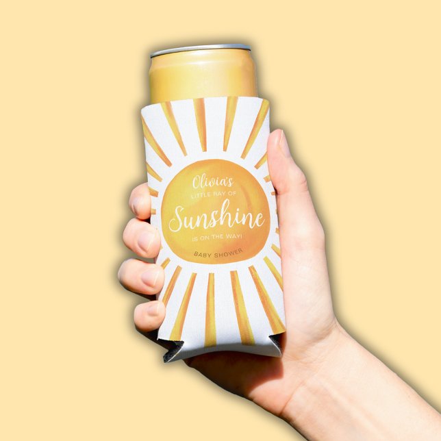 Rafraîchisseur Pour Canette Slim Baby shower solaire ("Little Ray of Sunshine" baby shower can cooler with editable text.)