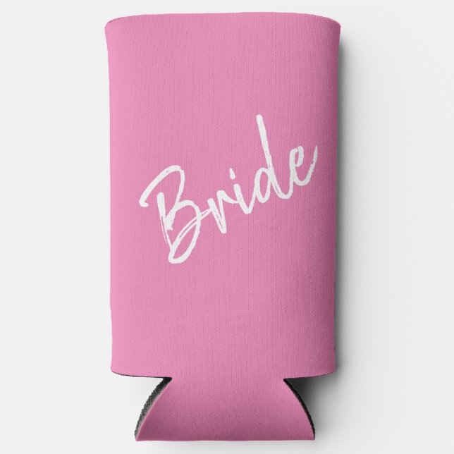 Rafraîchisseur Pour Canette Slim Bachelorette/Mariage - Rose & Blanc - Mariée - (Recto)