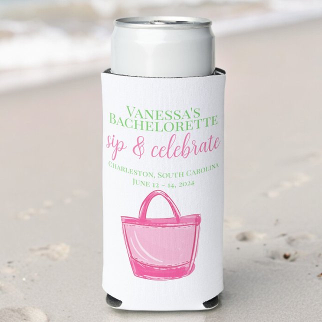 Rafraîchisseur Pour Canette Slim Bachelorette Sip & Celebrate Pink Fourre-tout Favo (Créateur téléchargé)