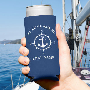 Rafraîchisseur Pour Canette Slim Bienvenue à bord de votre nom ou de l'Ancre de bou