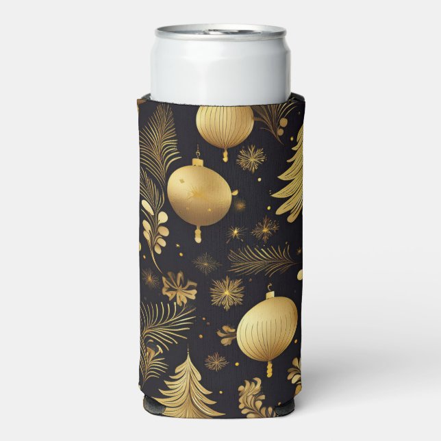 RAFRAÎCHISSEUR  POUR CANETTE SLIM BLACK & GOLD HOLIDAY CHRISTMAS ORNAMENTS (Seltzer Recto)