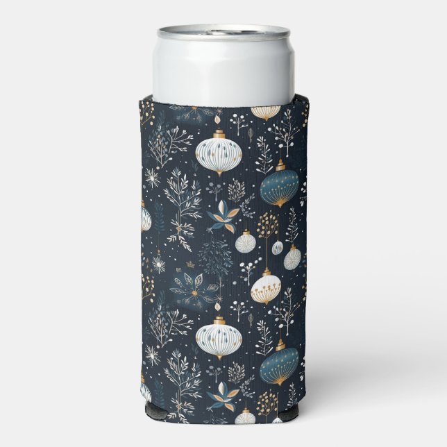 RAFRAÎCHISSEUR  POUR CANETTE SLIM BLUE & WHITE CHRISTMAS HOLIDAY ORNAMENTS (Seltzer Recto)