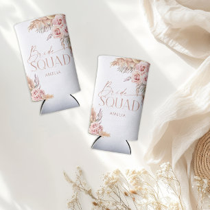 Rafraîchisseur Pour Canette Slim Boho Floral Pampas Rose Gold Bride Squad