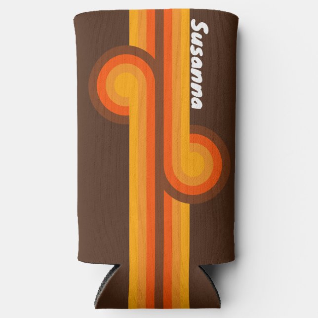 Rafraîchisseur Pour Canette Slim Boucle rétro Brown avec nom (Recto)
