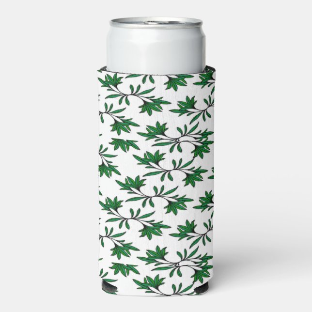 Rafraîchisseur Pour Canette Slim Branches vertes et spirales blanches (Seltzer Recto)