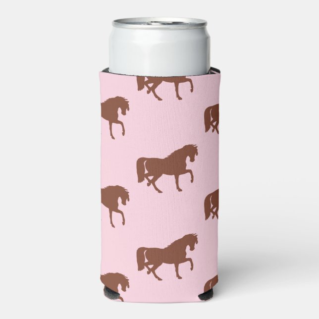 Rafraîchisseur Pour Canette Slim Brown silhouette de cheval sur rose (Seltzer Recto)