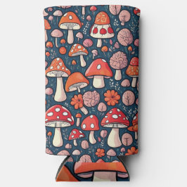 Rafraîchisseur Pour Canette Slim Champignons fleuris rouges mignons dans un décor v