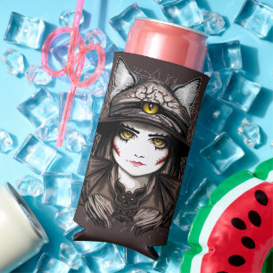 Rafraîchisseur Pour Canette Slim Chat de sorcière Halloween Déplaisant Portrait mig