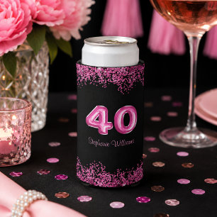 Rafraîchisseur Pour Canette Slim Chic Faux Pailleté Rose Noir 40ème Anniversaire