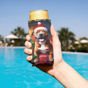 Rafraîchisseur Pour Canette Slim Christmas Staffordshire Bull Terrier
