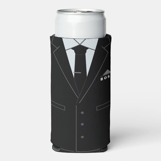 Rafraîchisseur Pour Canette Slim Costume professionnel personnalisé Funny Boss Can  (Seltzer Recto)