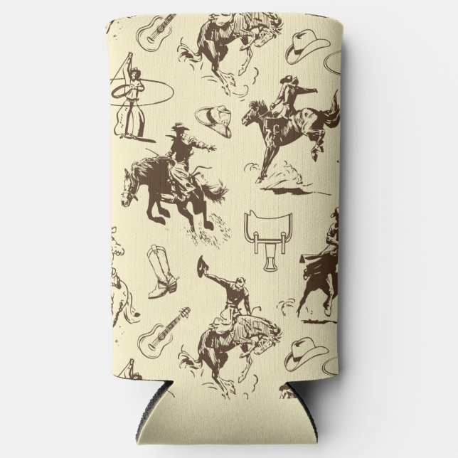 Rafraîchisseur Pour Canette Slim Cowboy Rodeo Occidental Beige et Brown (Recto)