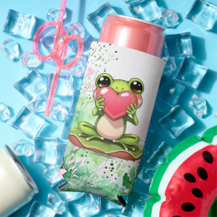 Rafraîchisseur Pour Canette Slim Crapaud Chibi Personnalisé en Rose et Vert