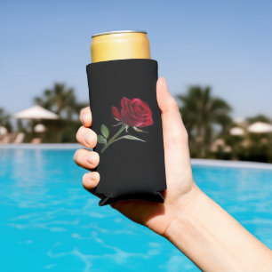 Rafraîchisseur Pour Canette Slim Crimson sur l'ébène : La rose rouge unique,