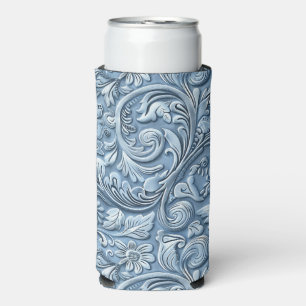 Rafraîchisseur Pour Canette Slim Cuir à outils bleu vintage