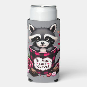 Rafraîchisseur Pour Canette Slim Cute Raccoon Valentine Buffalo Plaid