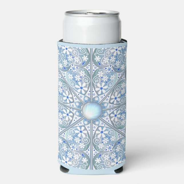 Rafraîchisseur Pour Canette Slim Dentelle en céramique bleu clair (Seltzer Recto)