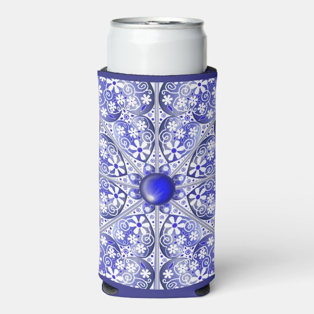 Rafraîchisseur Pour Canette Slim dentelle en céramique Bleu de Grèce (Seltzer Recto)