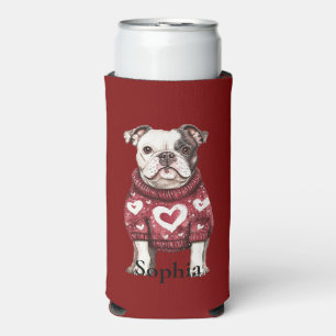 Rafraîchisseur Pour Canette Slim Écharpe rouge blanche avec coeurs Bulldog