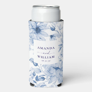 Rafraîchisseur Pour Canette Slim Élégant Mariage floral bleu peut refroidir