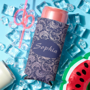 Rafraîchisseur Pour Canette Slim Élégant motif Vintage pourpre damassé