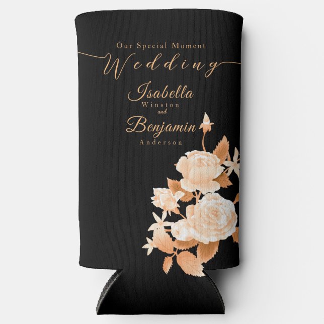 Rafraîchisseur Pour Canette Slim Élégant Rose or Mariage noir (Recto)