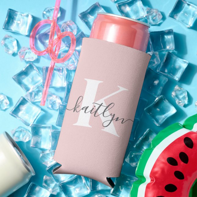 Rafraîchisseur Pour Canette Slim Élégant violet rose gris script Monogramme (Été in situ)