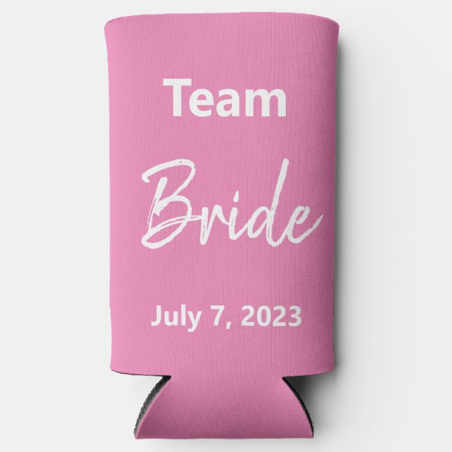 Rafraîchisseur Pour Canette Slim Épouse d'équipe - rose et blanc - Mariage (Recto)