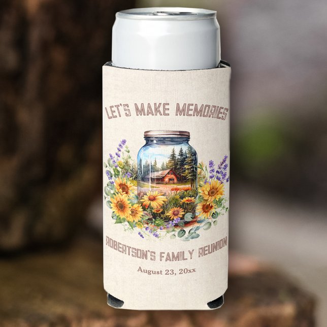 Rafraîchisseur Pour Canette Slim Famille Réunion Anniversaire Cabine Forêt (Family Reunion Birthday Forest Cabin Seltzer Can Cooler)