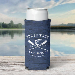 Rafraîchisseur Pour Canette Slim Family Lake House Rustique Marine Blue Wood