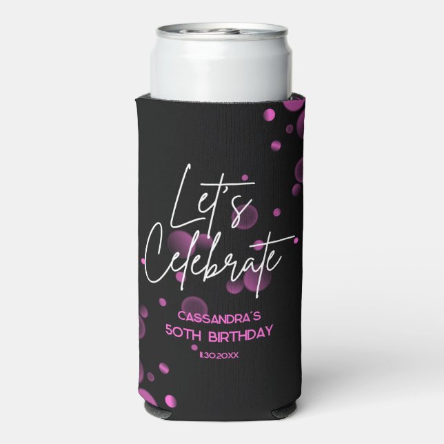 Rafraîchisseur Pour Canette Slim Fêtons l'anniversaire rose Bokeh Gradient noir (Seltzer Verso)