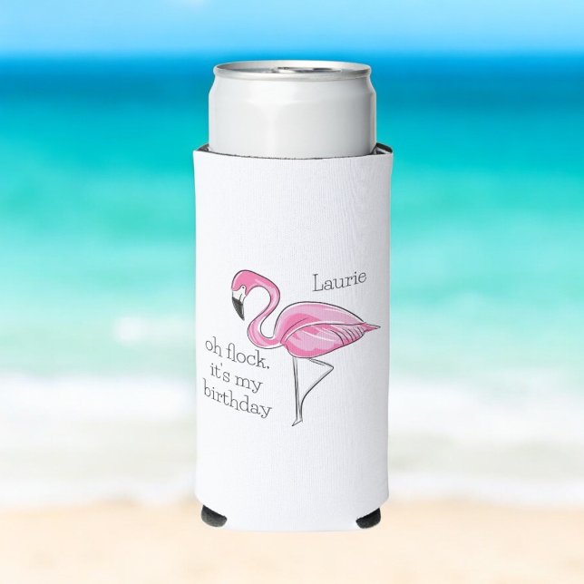 Rafraîchisseur Pour Canette Slim Flamant rose rose Oh Flock C'est mon anniversaire  (Créateur téléchargé)