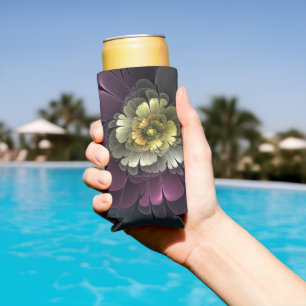 Rafraîchisseur Pour Canette Slim Fleur fractale grise abstraite moderne pourpre kak