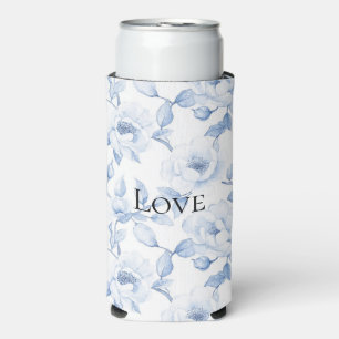 Rafraîchisseur Pour Canette Slim Fleurs Blancs Chic Et Joli Bleu