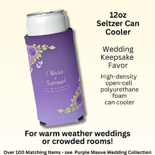 Rafraîchisseur Pour Canette Slim Fleurs Mauves Violettes & Mariage Blanc 