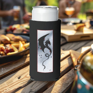 Rafraîchisseur Pour Canette Slim Fleurs rouges bleues Dragon noir