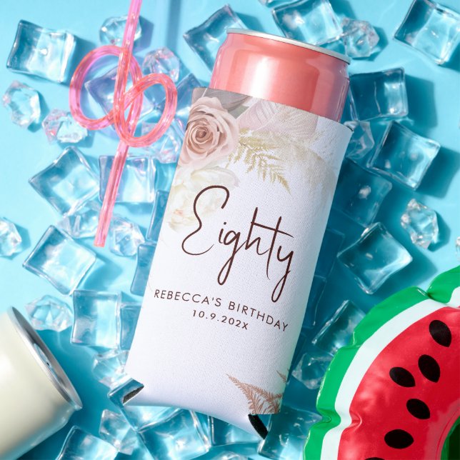 Rafraîchisseur Pour Canette Slim Floral 80e fête d'anniversaire Personnalisée (Été in situ)