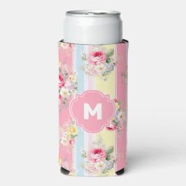Rafraîchisseur Pour Canette Slim Floral rose customisé rayé