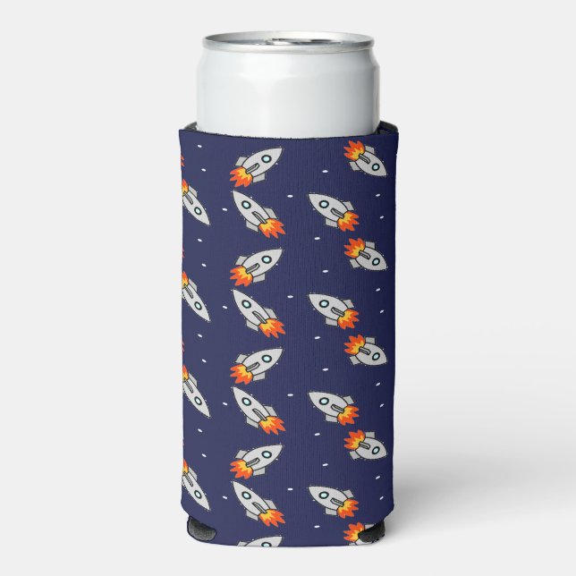 Rafraîchisseur Pour Canette Slim Fou de l'espace roquettes motif bleu (Seltzer Recto)