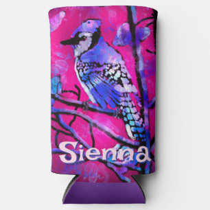 Rafraîchisseur Pour Canette Slim Geai bleu arbre branche rose personnalisé