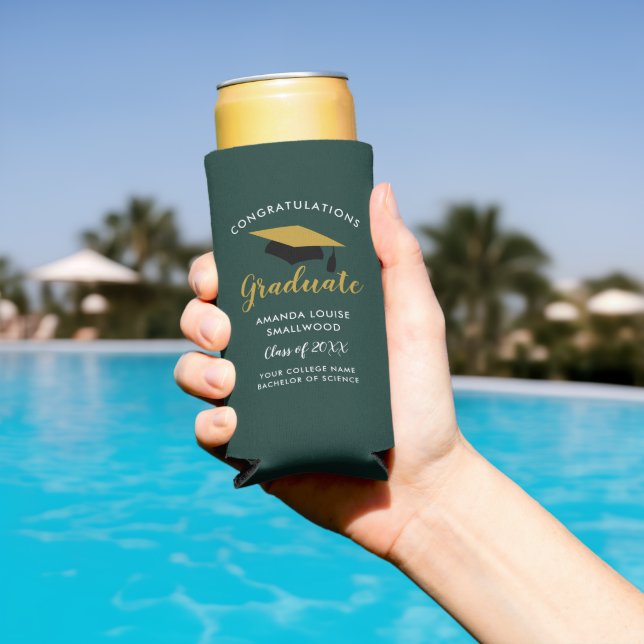 Rafraîchisseur Pour Canette Slim Graduation 2025 Grad Script Party Green (Piscine in situ)