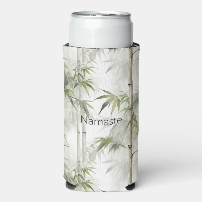 Rafraîchisseur Pour Canette Slim Green Bamboo Mindfulness Yoga (Seltzer Recto)