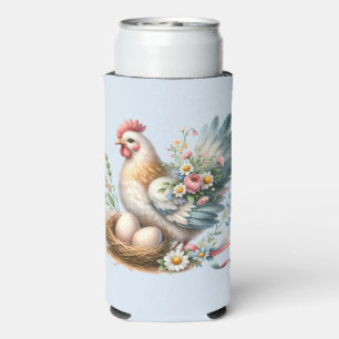 Rafraîchisseur Pour Canette Slim Hen Floral aux Oeufs Charme Vintage Ferme